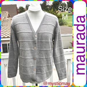 Vintage 80s MAURADA Gray Textured Knit Thick Buttoned Cardigan Sweater Size M